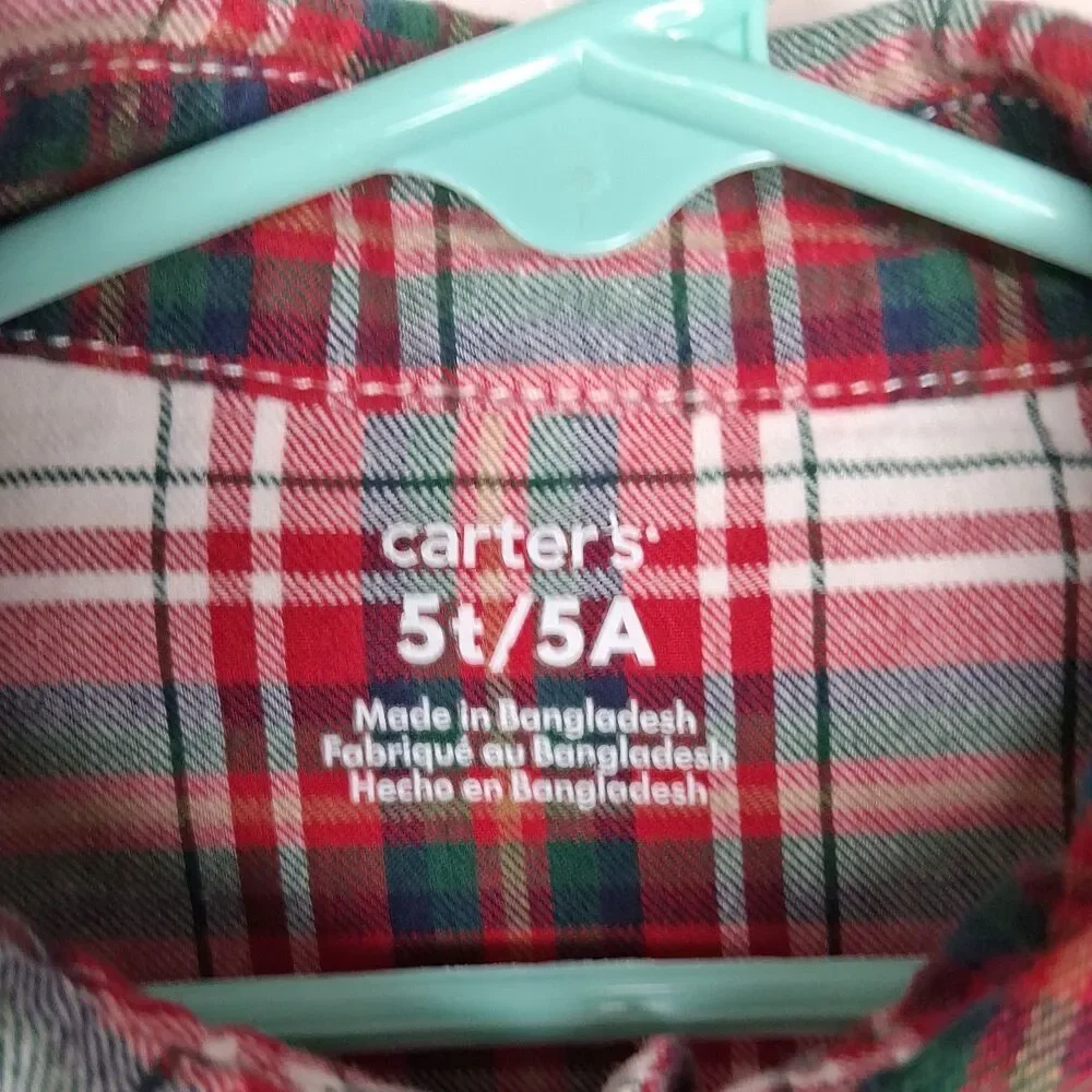 Carters Toddler Boys 2 Piece Set Plaid Flannel Shirt and Green Pants 5T